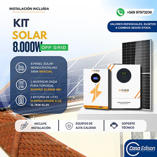 KIT DE ENERGIA SOLAR 8.000W SISTEMA FUERA DE RED (MPPT) INCLUYE INSTALACION (LITIO)