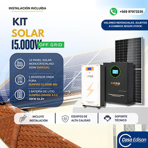KIT DE ENERGIA SOLAR 15.000W SISTEMA FUERA DE RED (MPPT) INCLUYE INSTALACION (LITIO)