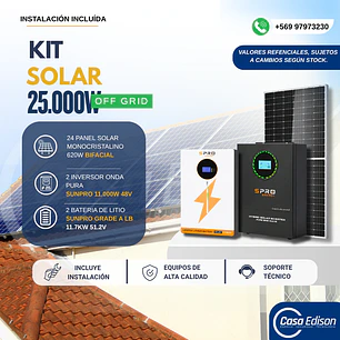 KIT DE ENERGIA SOLAR 25.000W SISTEMA FUERA DE RED (MPPT) INCLUYE INSTALACION (LITIO)
