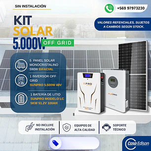 KIT DE ENERGIA SOLAR 5.000WH/DIA (MPPT) LITIO