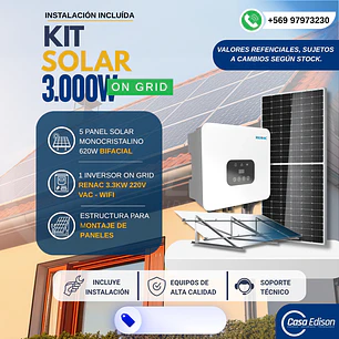 KIT DE ENERGIA SOLAR ON GRID 3KWP - INCLUYE INSTALACION