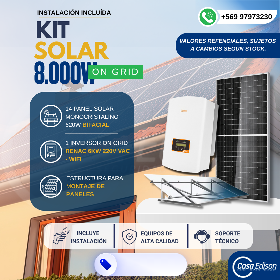 KIT DE ENERGIA SOLAR ON GRID 8KWP - INCLUYE INSTALACION