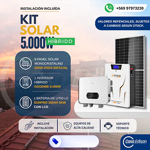 KIT DE ENERGIA SOLAR ONGRID HIBRIDO 5kW CON BATERIA 5kW