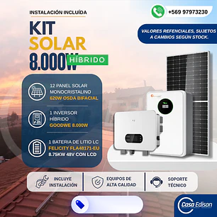KIT DE ENERGIA SOLAR ONGRID HIBRIDO 8kW CON BATERIA 8,75kW