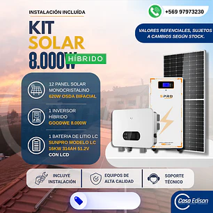 KIT DE ENERGIA SOLAR ONGRID HIBRIDO 8kW CON BATERIA 16kW