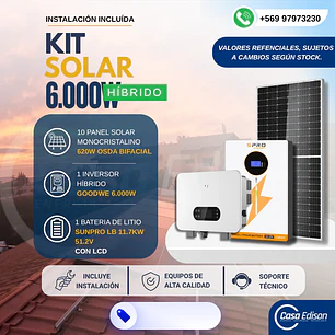 KIT DE ENERGIA SOLAR ONGRID HIBRIDO 6kW CON BATERIA 11.7kW