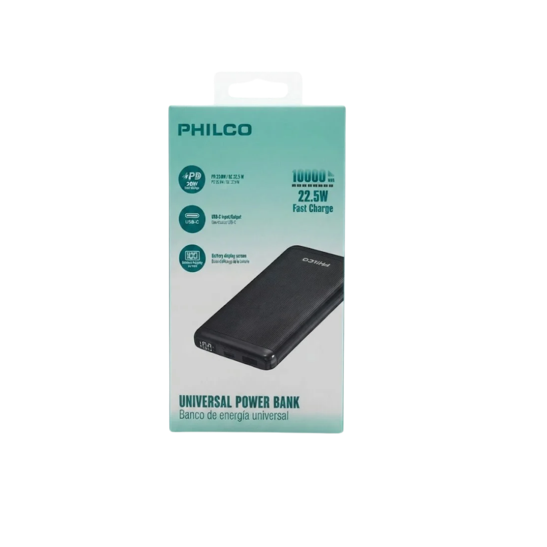 POWERBANK PHILCO 10.000MAH PD 22.5 BLK PMA8124BK