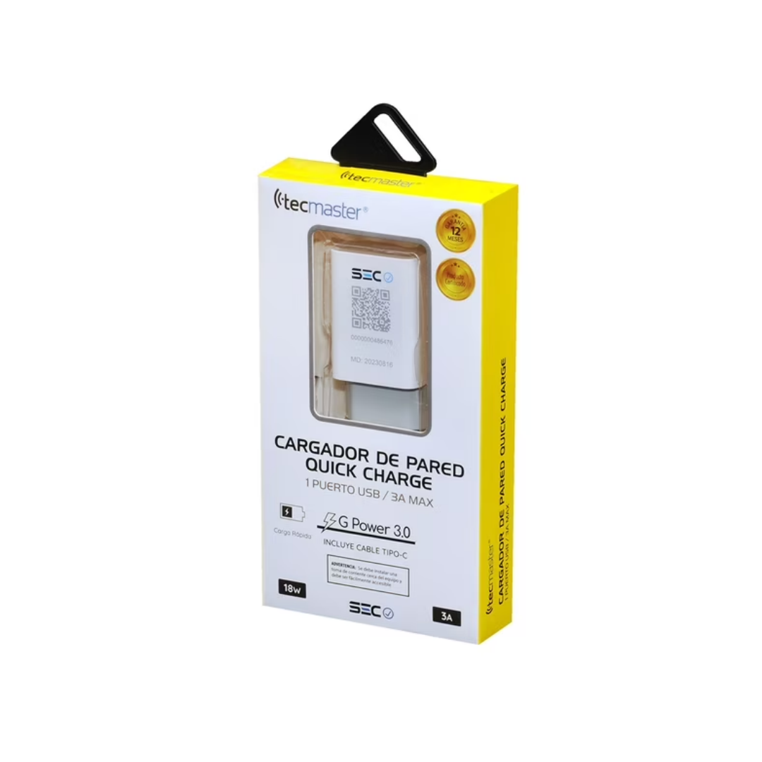 CARGADOR DE PARED QUICK CHARGE TECMASTER TM-200516-1