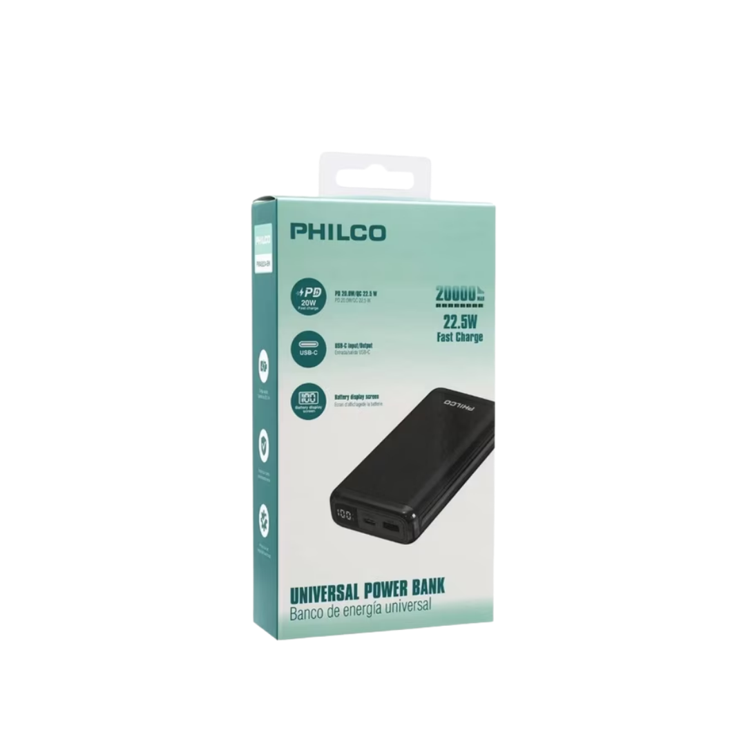 POWERBANK PHILCO 20.000MAH PD 22.5 BLK PMA8224BK