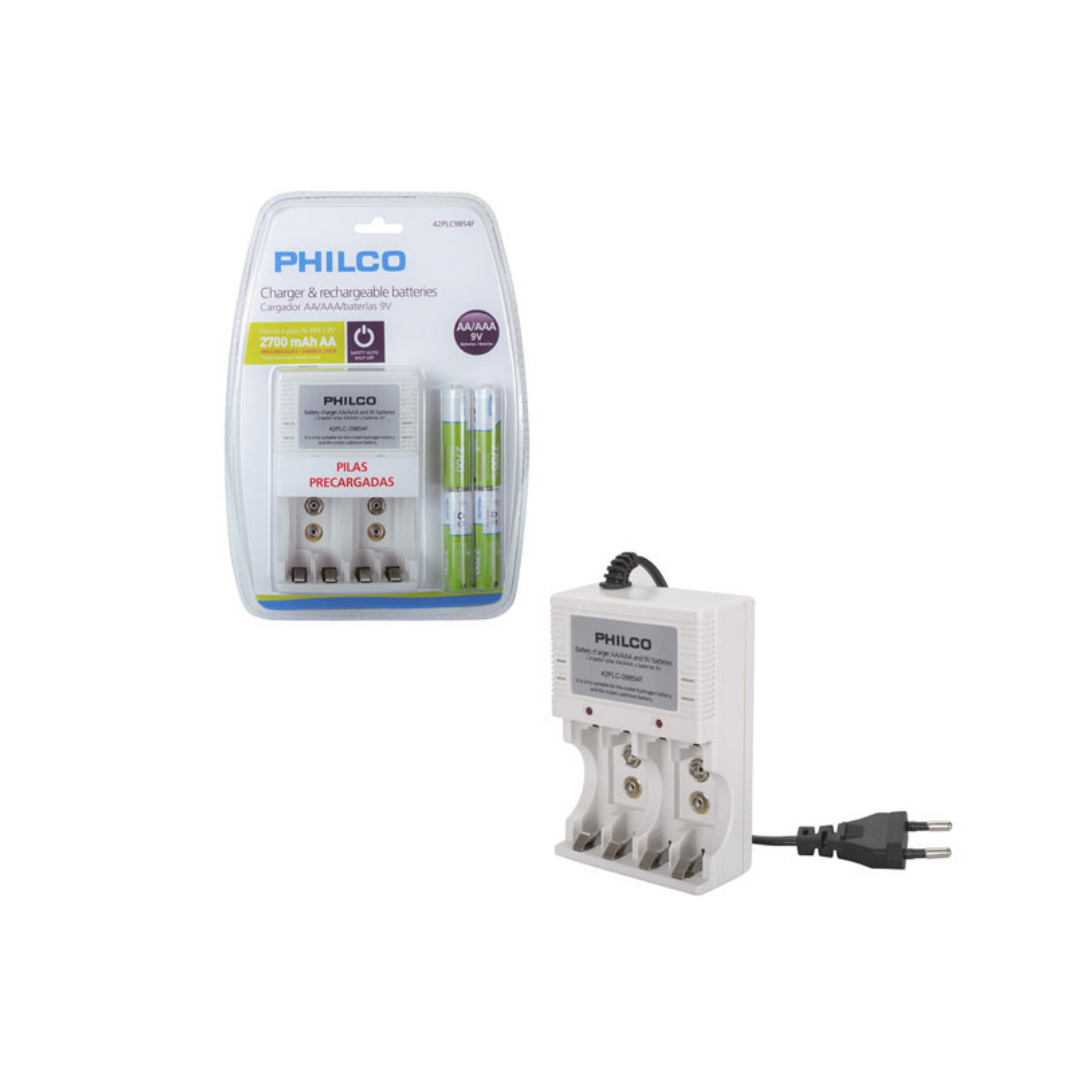 CARGADOR C/4 PILAS AAA 1200 MAH PRE-CARGADAS PHILCO