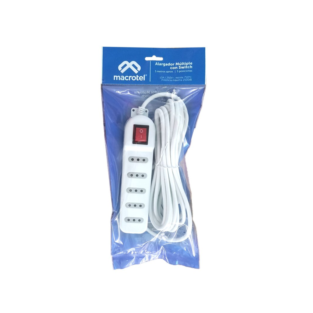 ALARGADOR 5 MTS MULT. C/SWITCH 5 POSICIONES BLANCO MACROTEL ME-071W5
