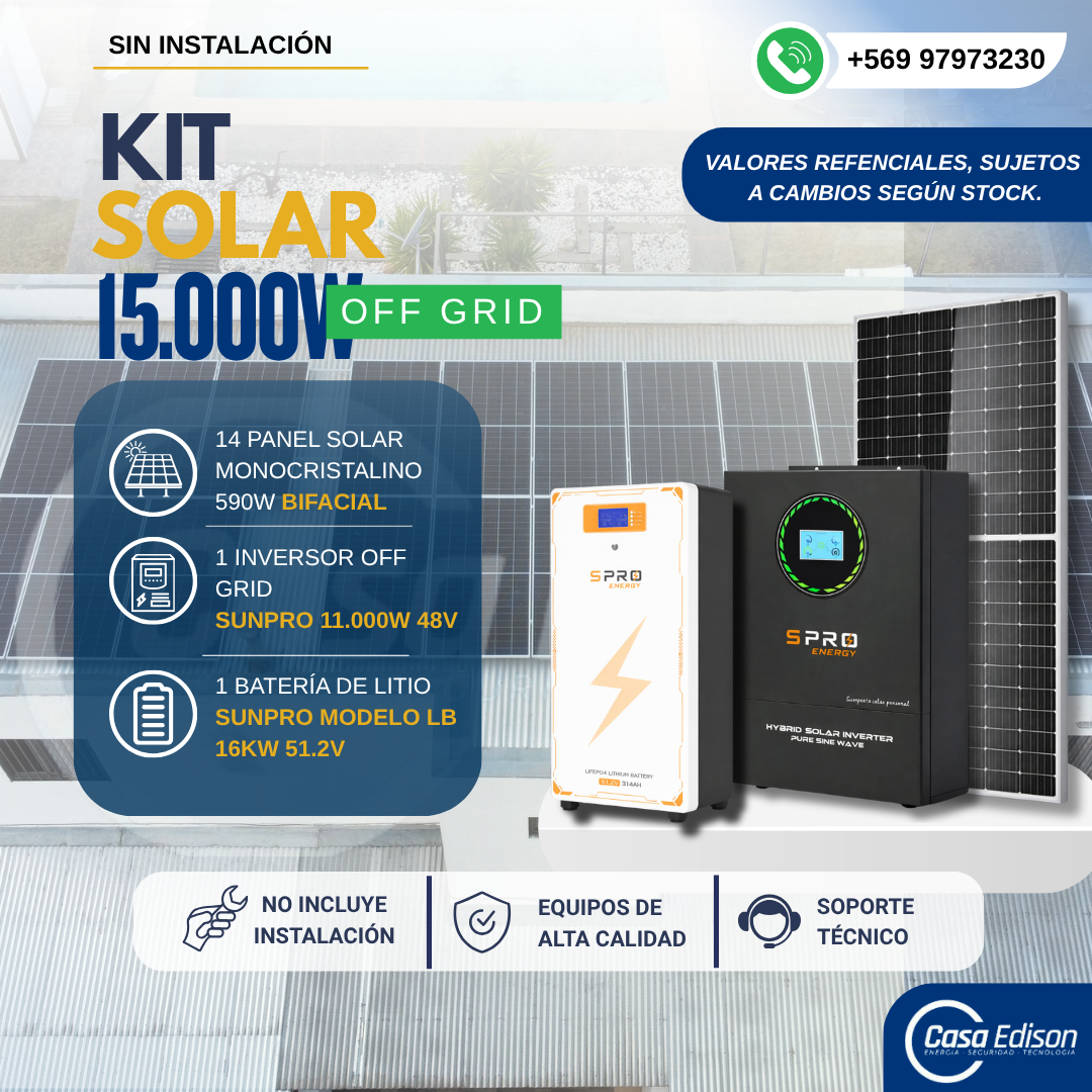KIT DE ENERGIA SOLAR 15.000WH/DIA (MPPT) LITIO