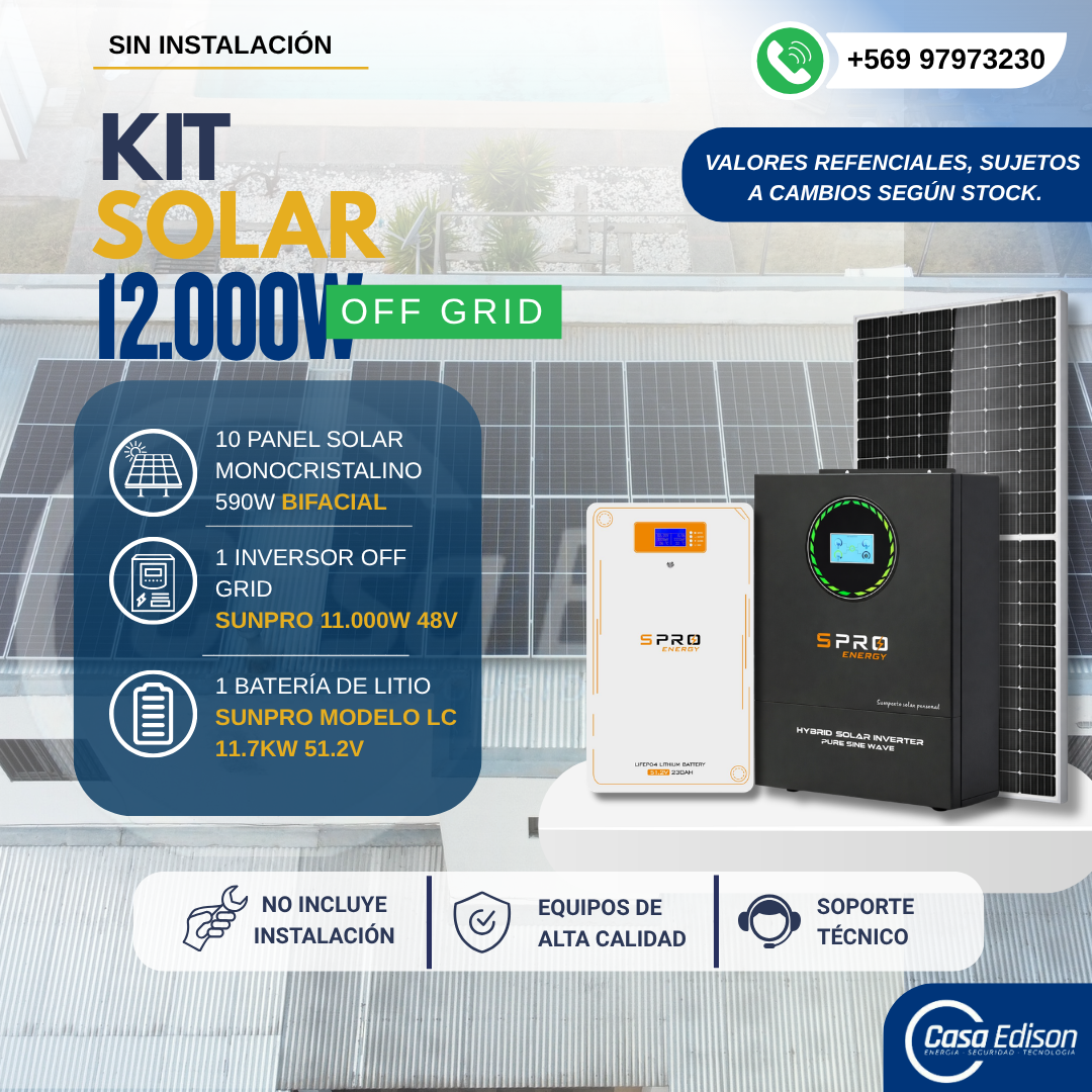 KIT DE ENERGIA SOLAR 12.000WH/DIA (MPPT) LITIO