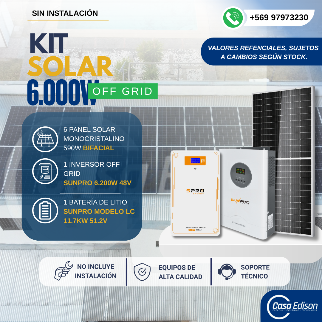 KIT DE ENERGIA SOLAR 6.000WH/DIA (MPPT) LITIO