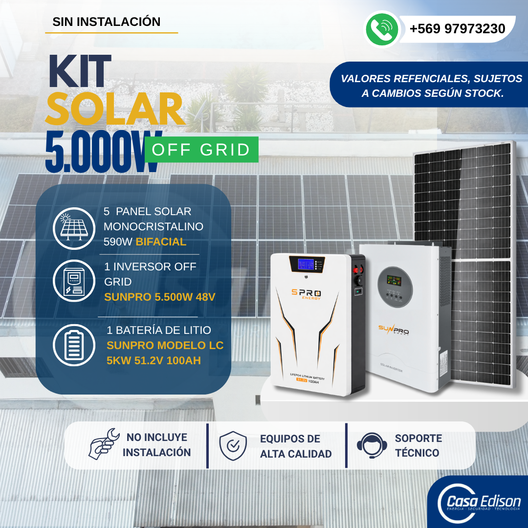 KIT DE ENERGIA SOLAR 5.000WH/DIA (MPPT) LITIO