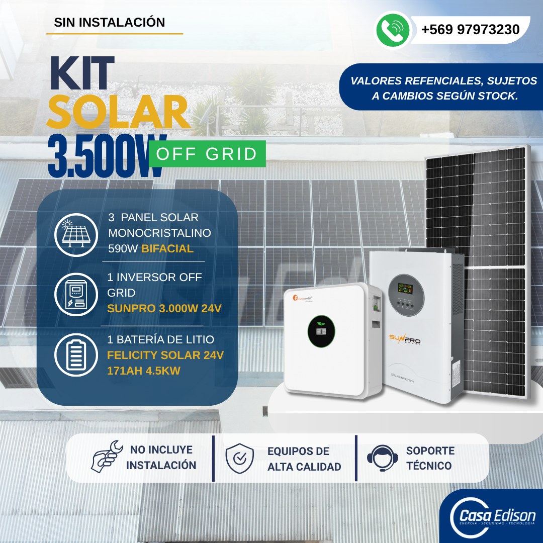 KIT DE ENERGIA SOLAR 3.500WH/DIA (MPPT) LITIO