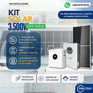 KIT DE ENERGIA SOLAR 3.500WH/DIA (MPPT) LITIO