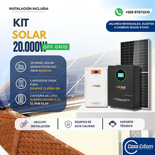 KIT DE ENERGIA SOLAR 20.000W SISTEMA FUERA DE RED (MPPT) INCLUYE INSTALACION (LITIO)
