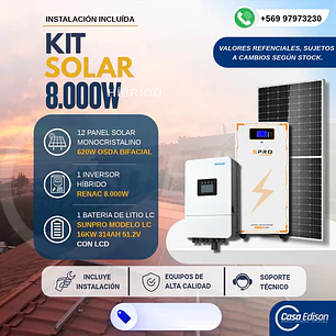 KIT DE ENERGIA SOLAR ONGRID HIBRIDO 8kW CON BATERIA 16kW