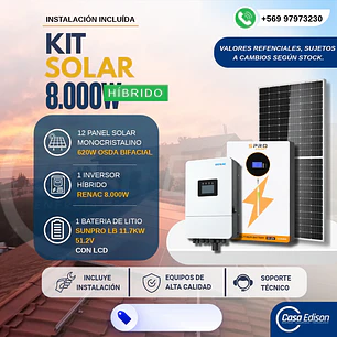 KIT DE ENERGIA SOLAR ONGRID HIBRIDO 8kW CON BATERIA 11.7kW