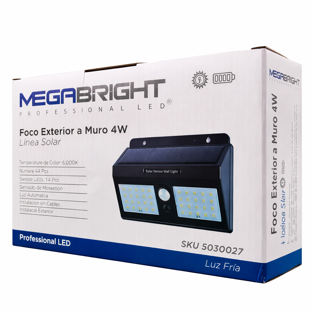 LUMINARIA EXT. A MURO SOBREPUESTA SOLAR LED 4W/6000K 172X115MM MEGABRIGHT 5030027