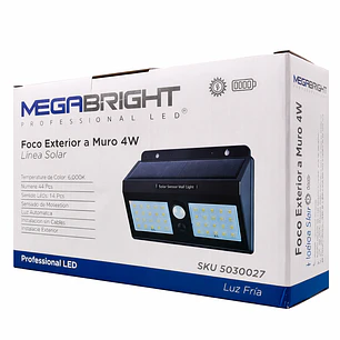 LUMINARIA EXT. A MURO SOBREPUESTA SOLAR LED 4W/6000K 172X115MM MEGABRIGHT 5030027