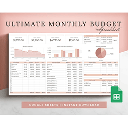 Ultimate Monthly Budget Spreadsheet Template for Google Sheets, Financial Planner Dashboard, Budget Template, Spending Tracker, Debt Tracker