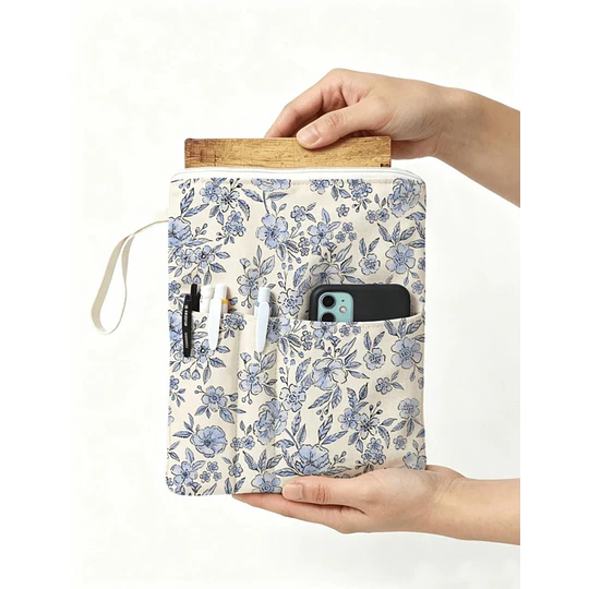Funda Libro Tela (Flores Azules)