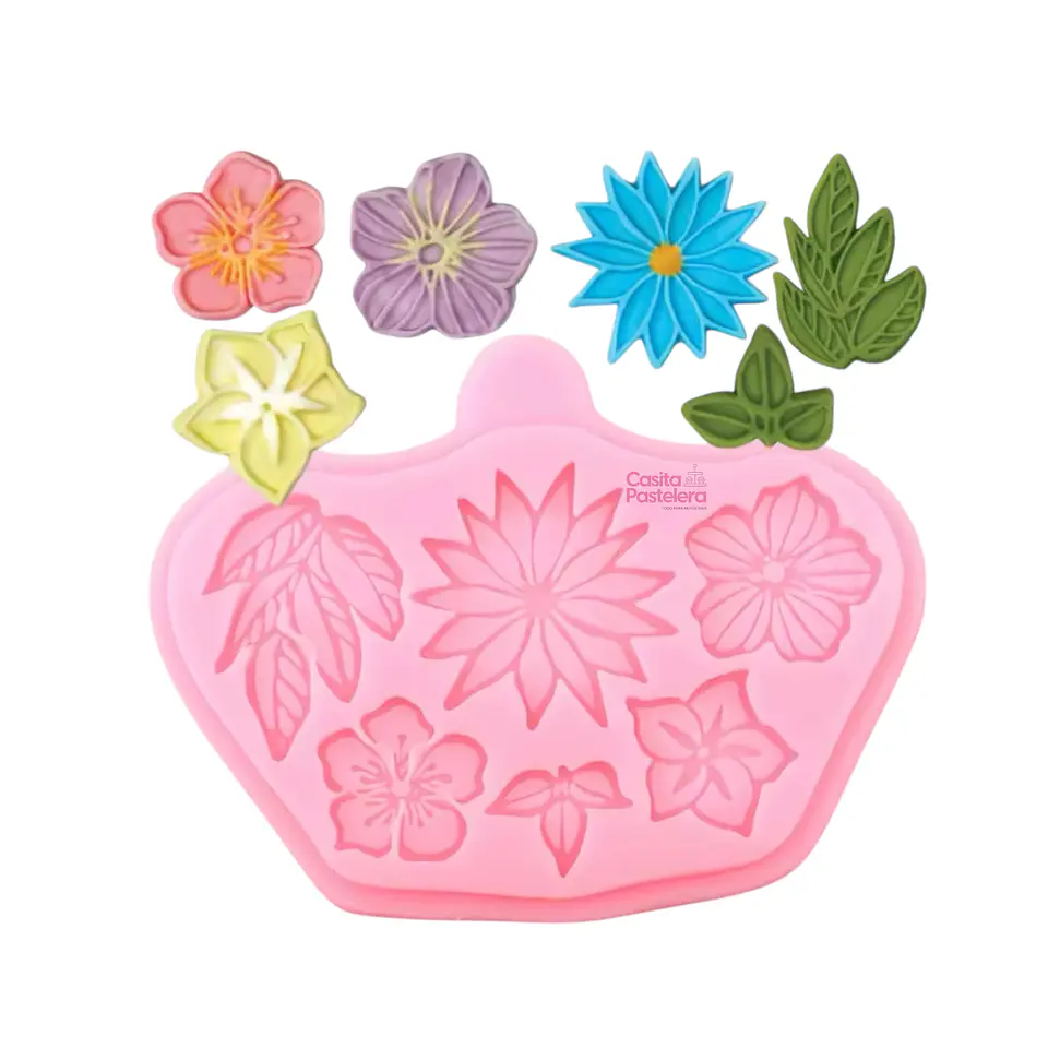 Molde flor y hojas 1,5 a 3cm  1