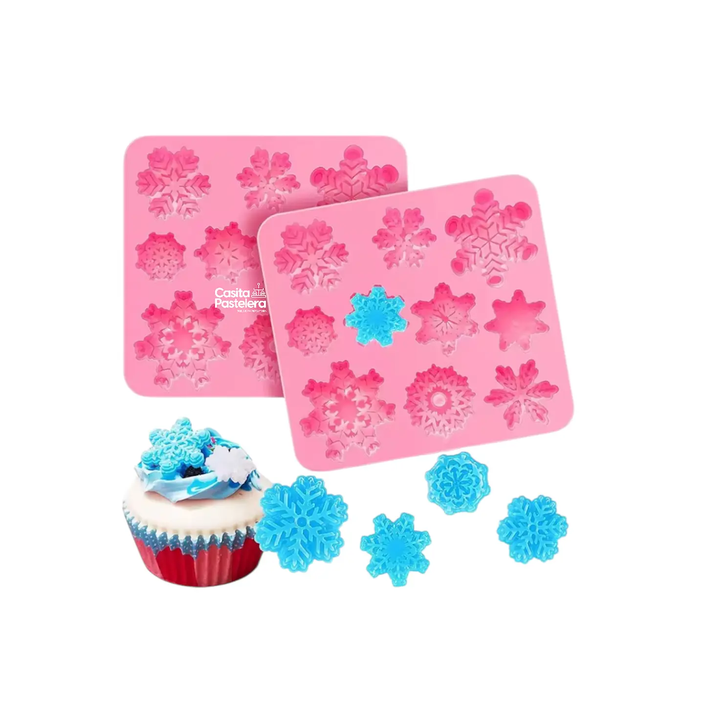 Molde 10 Copos de nieve fondant/chocolate 1,5cm a 3cm 1