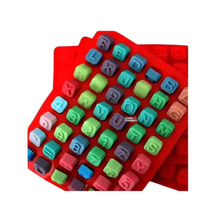 Molde silicona chocolate  letras, números cubo 2cm