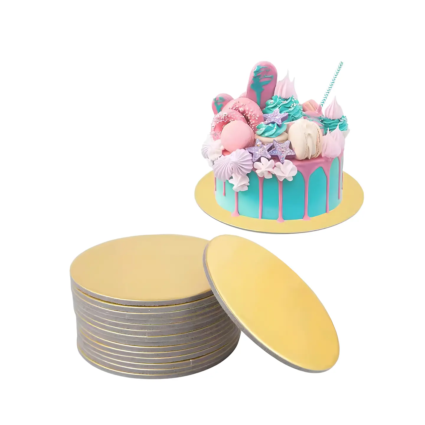 Pack 10 bandejas pequeñas tortas 20cm color dorado 2mm 1