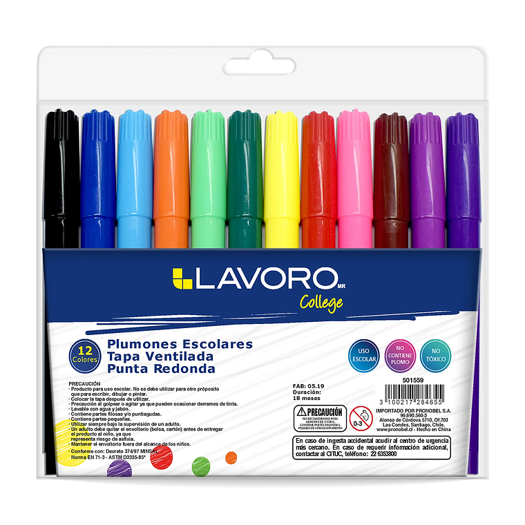 Plumon Escolar 12 Col Punta Gruesa Lavoro 1