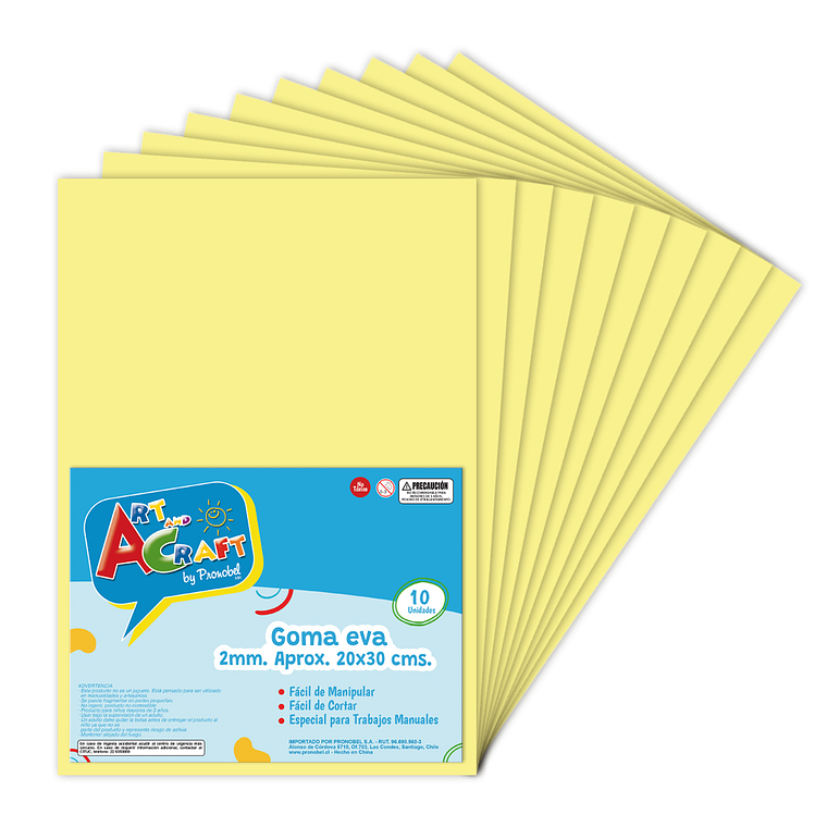 Goma Eva 20X30 Amarillo Claro 10 Hojas  Art & Craf 1
