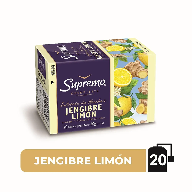 Hierbas Supremo Jengibre Limon 20 Bolsitas 1