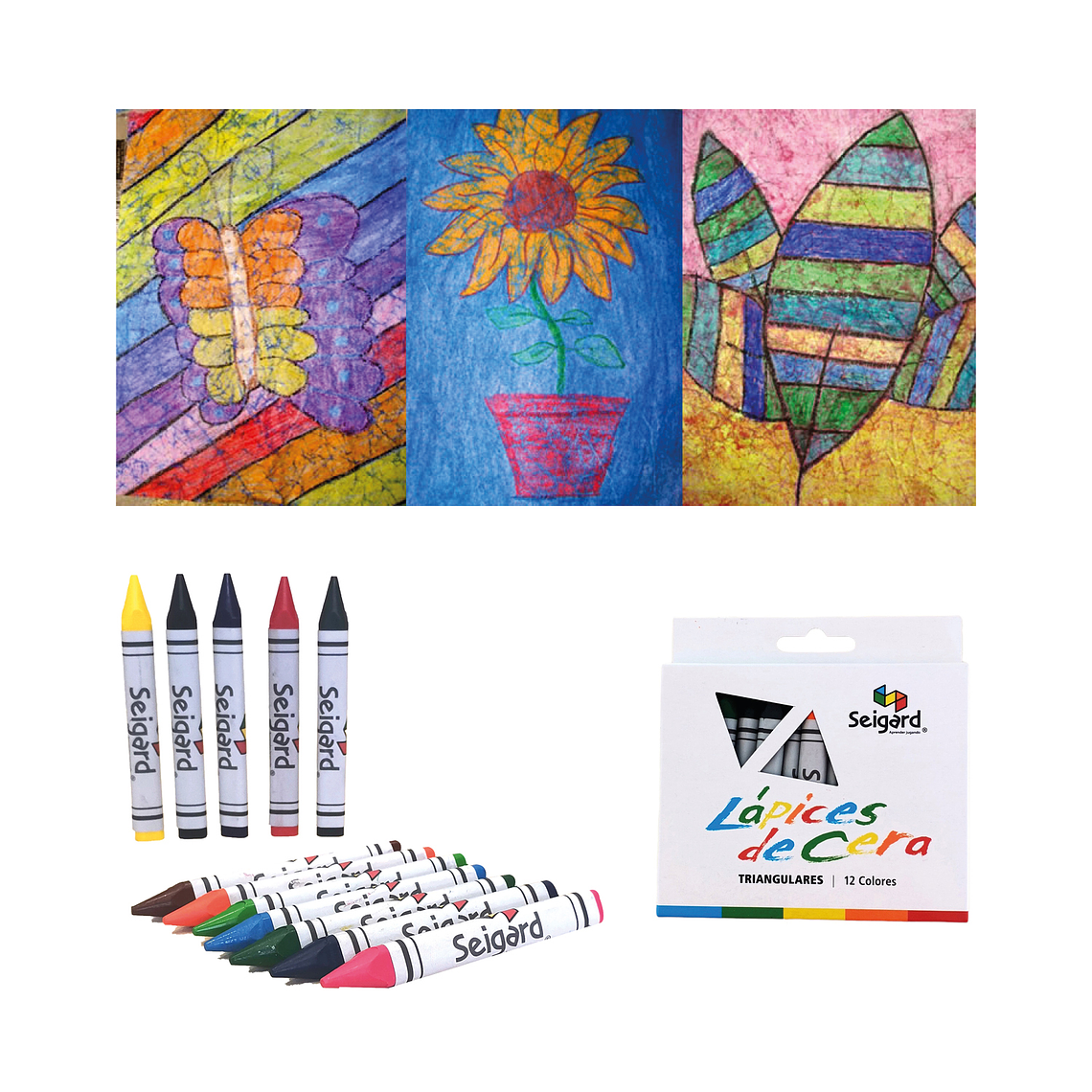Lapices De Cera Triangulares 12 Colores Seigard 1