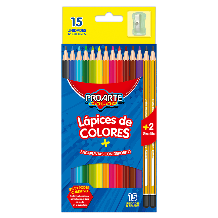 Lapices De Color Proarte 12 Largos + 2 Graf+Sacap 1