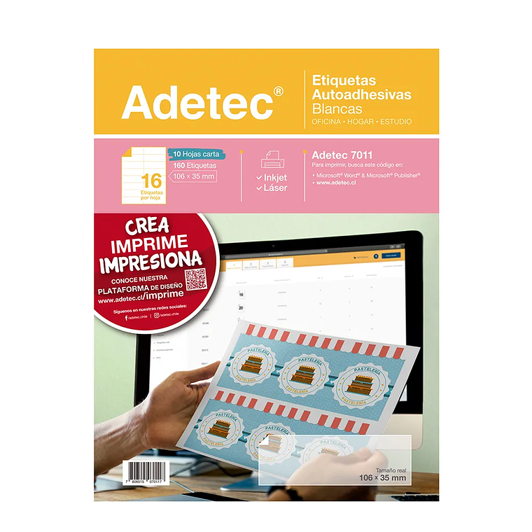 Etiqueta Inkjet/Laser Adetec - Carta Blanca 106X35 Mm 10 Hj 1