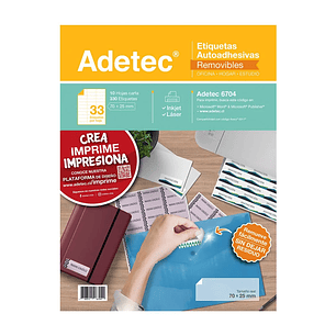 Etiqueta Inkjet/Laser Adetec- Carta Removible 70X25 Mm 10 Hj