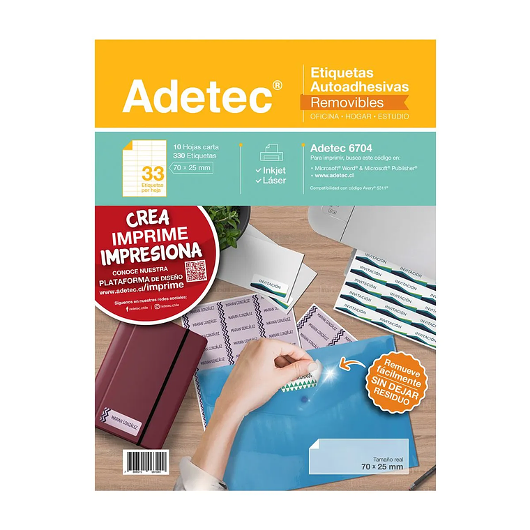 Etiqueta Inkjet/Laser Adetec- Carta Removible 70X25 Mm 10 Hj 1