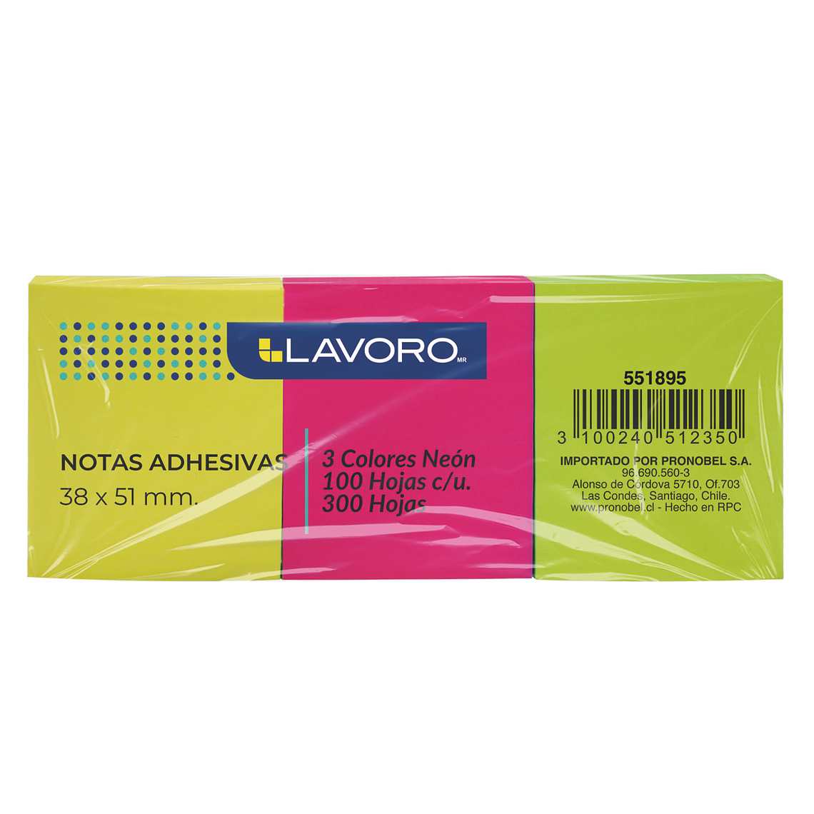 Nota Adh. 653 51X38 Mm. 3 Un. Col Neón Lavoro 1