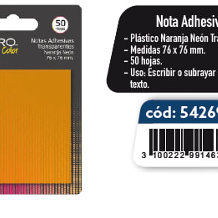 Nota Adh.654 76X76 Plást Naranj Neón 50H Lavoro 1