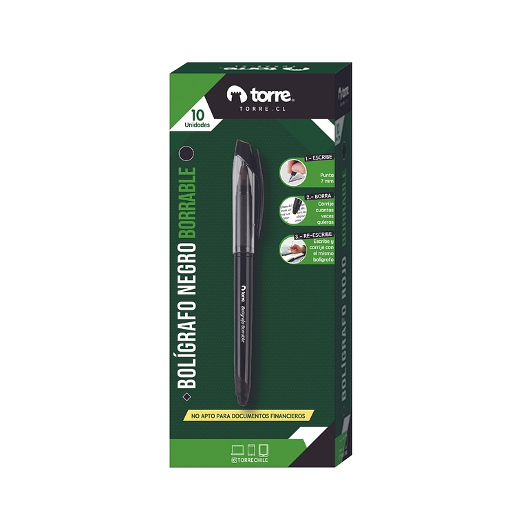 Bolígrafo Gel Borrable Negro 0.7  Torre 1