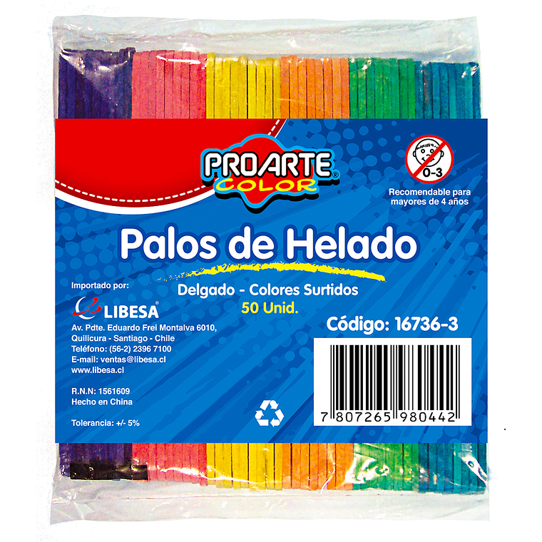 Palos  De Helados Proarte Color Delgado B/50Un 1