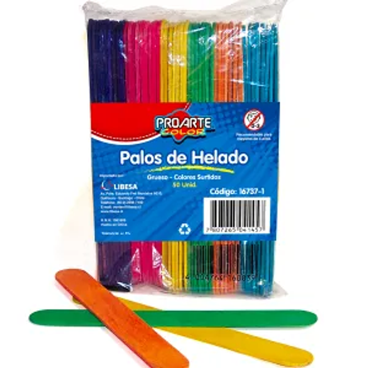 Palos De Helados Proarte Color Grueso B/50Uni 1