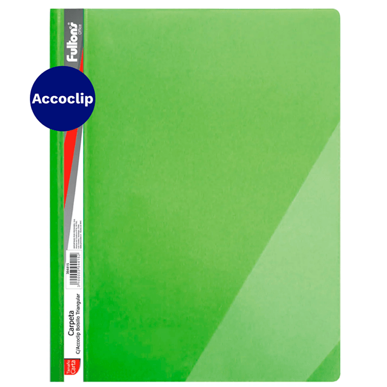 Carpeta C/Accoclip Bolstriangular Of Vinil Verde Fultons 1