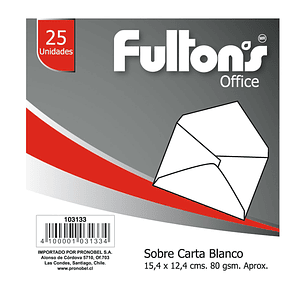 Sobre Carta Blanco 80Gr 25Un Fultons