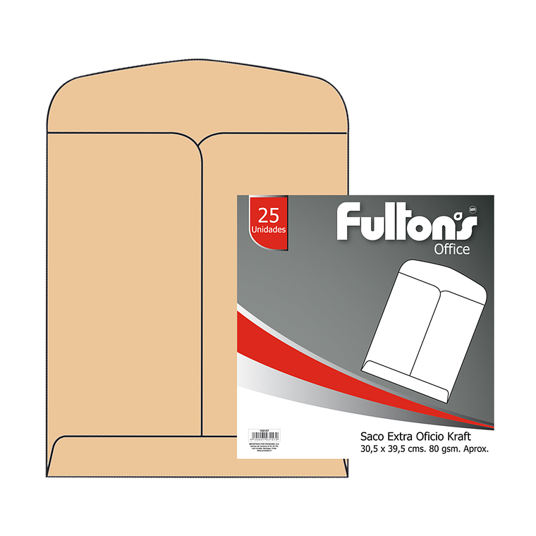Sobre Saco Extra Oficio Kraft 80Gr Fultons 25 Uni 1