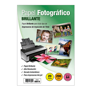Papel Fotografico Inkjet - A4 Brillante 200 Gr 20 Hojas