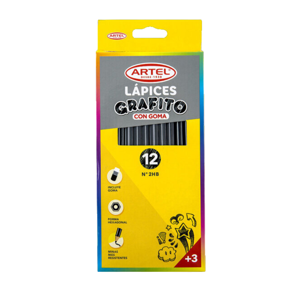 Lápiz Grafito Artel Hb N°2 Hexagonal C/Goma Cjx12Unid 1